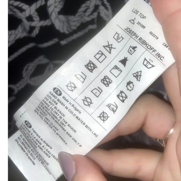 Joseph Ribkoff Black/Navy? and White Rope Pattern Blouse. 8 - Picture 5 of 8